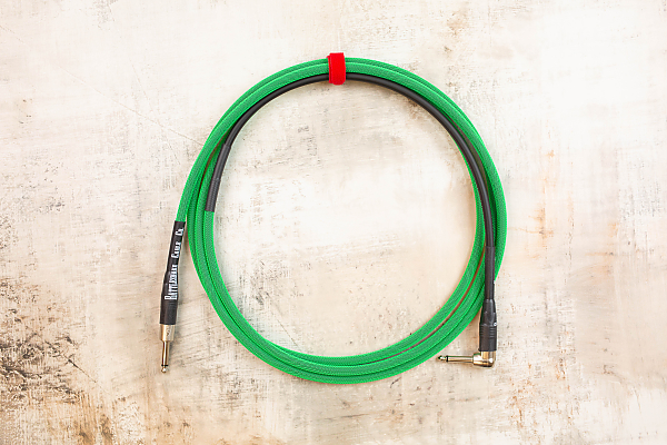 10' Snake Head in Lime Green with Neutrik Right Angle Nickel (connected to instrument) to Neutrik Straight Nickel