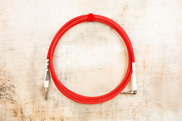 10' Standard in Bullseye Red with Neutrik Straight Nickel to Neutrik Right Angle Nickel (White Shrink Tubes)