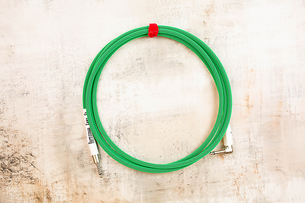 10' Standard in Lime Green with Neutrik Straight Nickel to Neutrik Right Angle Nickel (White Shrink Tubes)