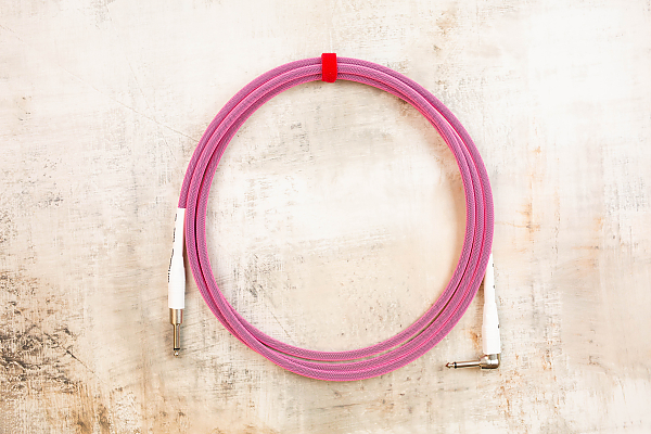10' Standard in Pink with Neutrik Straight Nickel to Neutrik Right Angle Nickel (White Shrink Tubes)