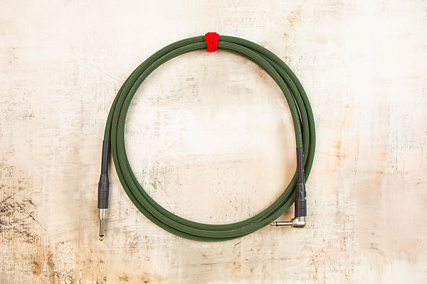 10' Standard in Radar Olive with Neutrik Straight Nickel to Neutrik Right Angle Nickel