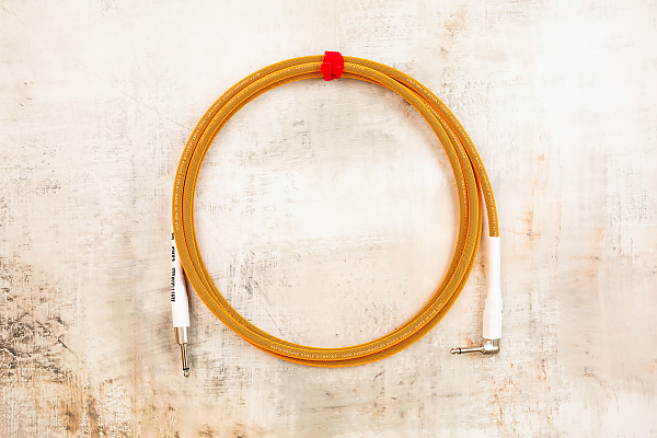 10' Standard in Tangerine with Neutrik Straight Nickel to Neutrik Right Angle Nickel (White Shrink Tubes)