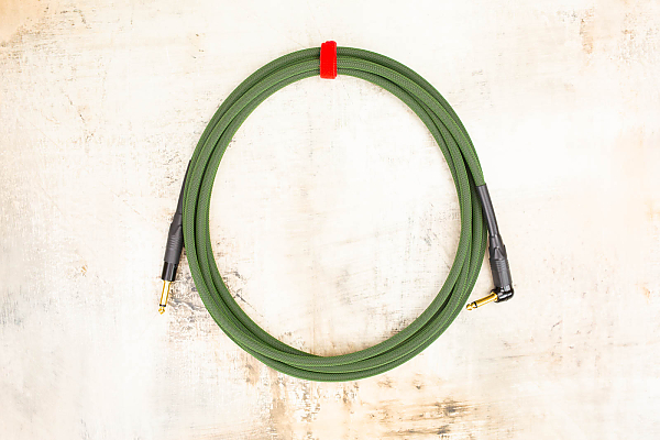 15' Standard in Radar Olive with Neutrik Right Angle Gold to Neutrik Straight Gold