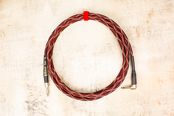 15' Standard in Sidewinder Red with Neutrik Straight Nickel to Neutrik Right Angle Nickel