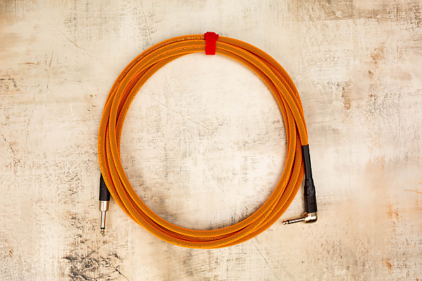 15' Standard in Tangerine with Neutrik Straight Nickel to Neutrik Right Angle Nickel
